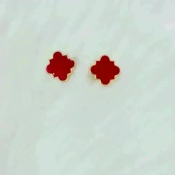 Chloe Clover Stud Earrings 18k Gold Plated Earrings in Red - Picture 4 of 6